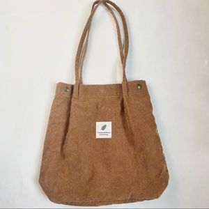 Trendy Corduroy Brown Tote Bag